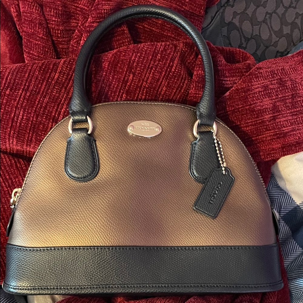 Low Start COACH Mini Cora Domw SatchelTwo-Tone  Bronze &  Black  9”W x 7”H